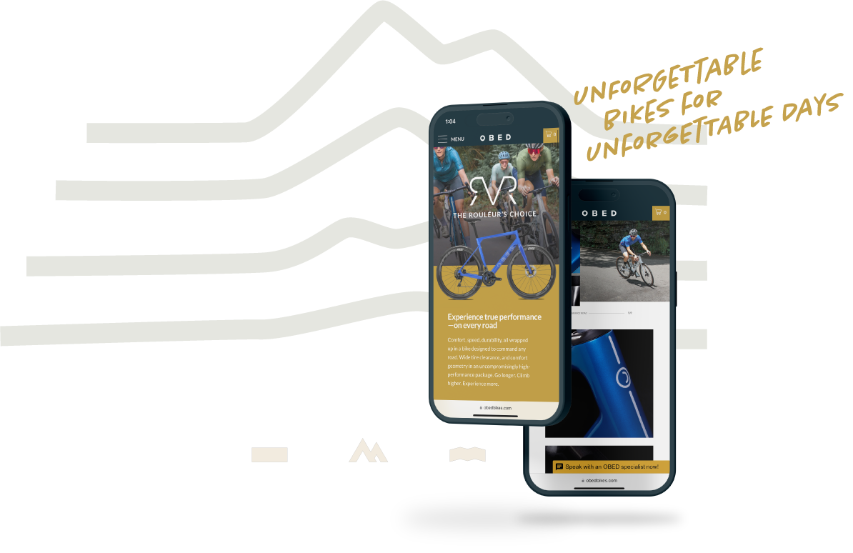 OBED Bikes mobile website view and icons